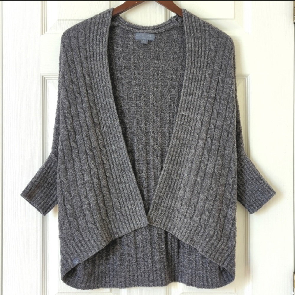 Barefoot Dreams CozyChic Lite Fuzzy Cable Open Front Cardigan Shrug Gray S/M